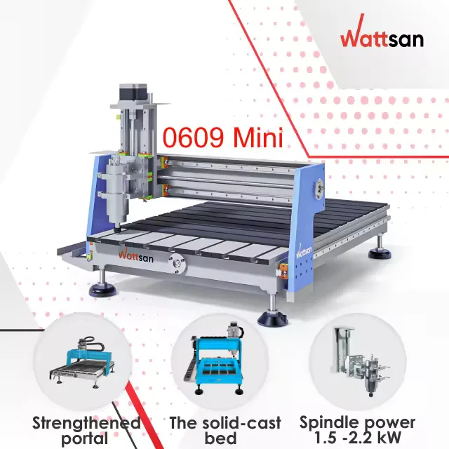 Wattsan 1.5kw 2.2kw 3d Engraving 0609 Mini Cnc Milling Machine for Wood Soft Metal Carving Engraver Router Woodworking China
