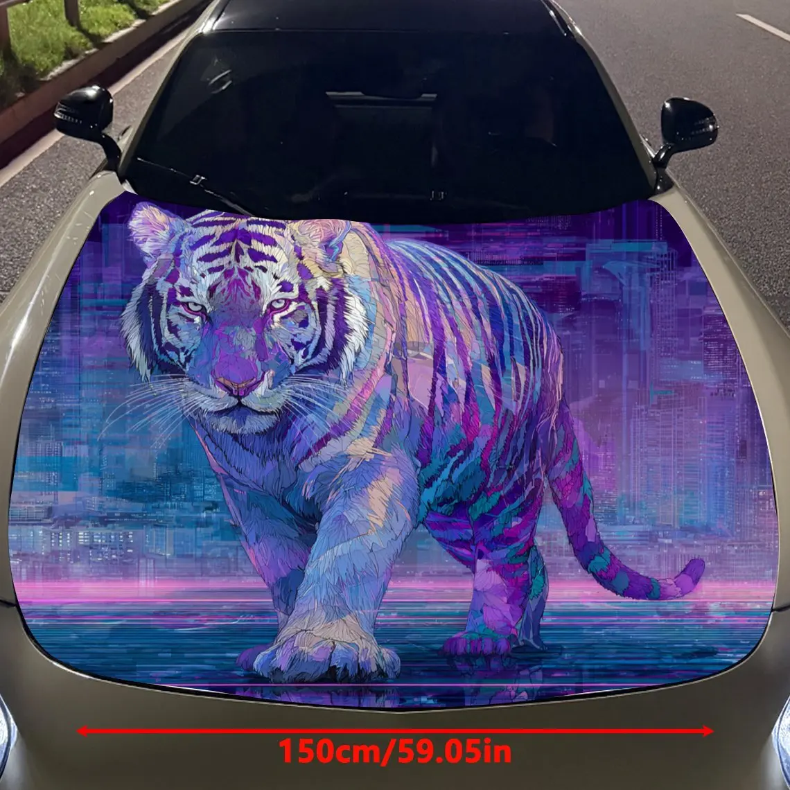 Car Decals A Tiger With A Dreamy And Mysterious Aura In A Purple - Hued Backdrop Car Hood Sticker, Waterproof Self - Adhesive Vi