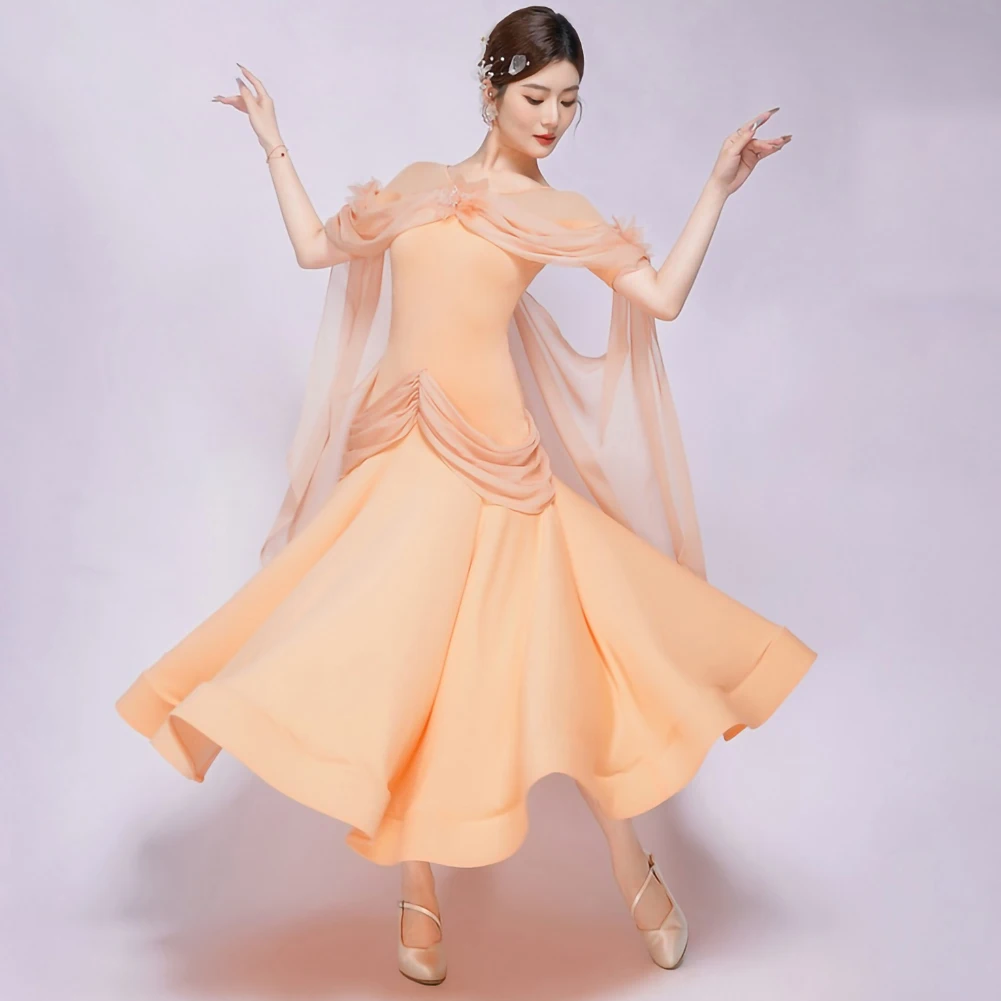 블랙 왈츠 드레스 새로운 스타일 볼룸 댄스 경연 대회 연습복 반팔 흰색 스트랩 연습 성능 슈트