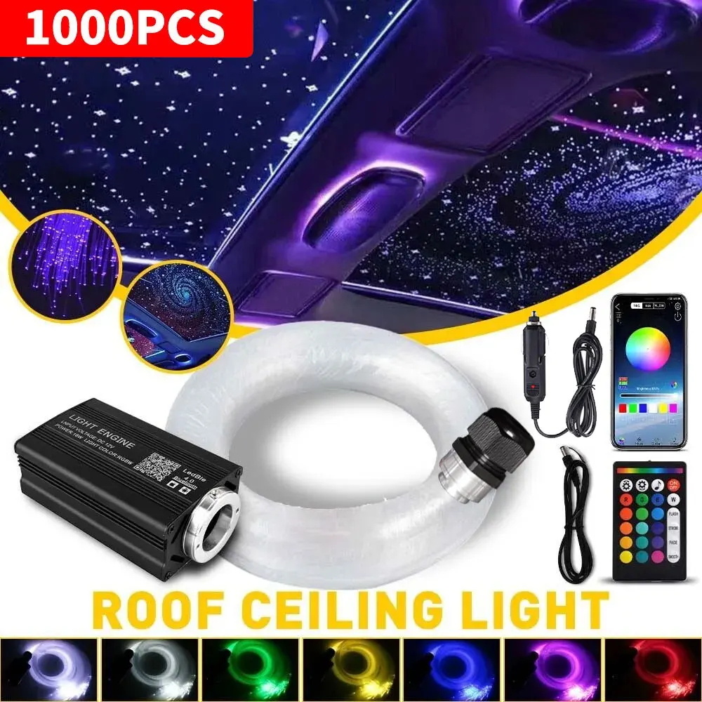 Car Starry Sky 1000pcs Bluetooth appRGB remote control Starry Sky voice controlled fiber light RGBW light source High power