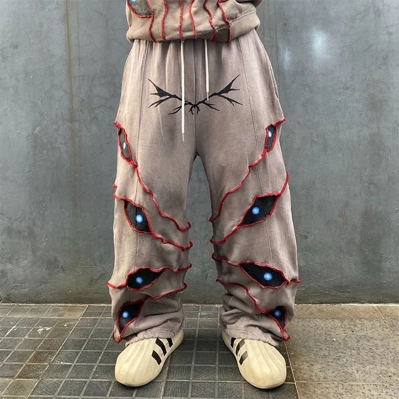 Set di maglioni con camicia con cappuccio calda e sciolta con stampa di occhi demone scuro parodia di strada di Halloween