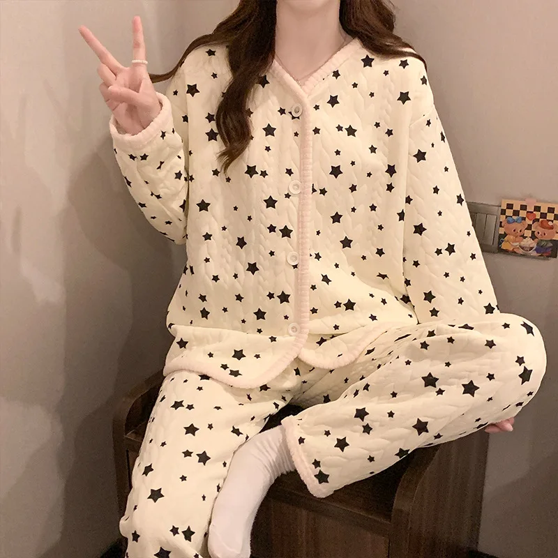 

Милый женский пижамный комплект с героями мультфильмов, повседневный хлопковый топ с длинными рукавами, брючный костюм, новая одежда для сна, осенне-зимняя пижама Femme