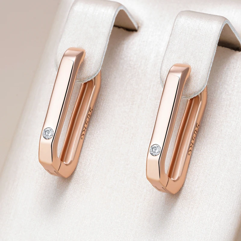 

Kinel Hot Fashion Glossy 585 Rose Gold Square Hoop Earrings For Women Natural Zircon Accessories High Quality Daily Fine Jewelry