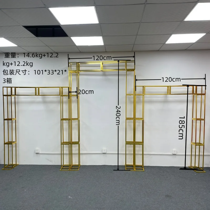 New wedding props gold-plated square shelf background screen wedding arrangement truss arch flower stand