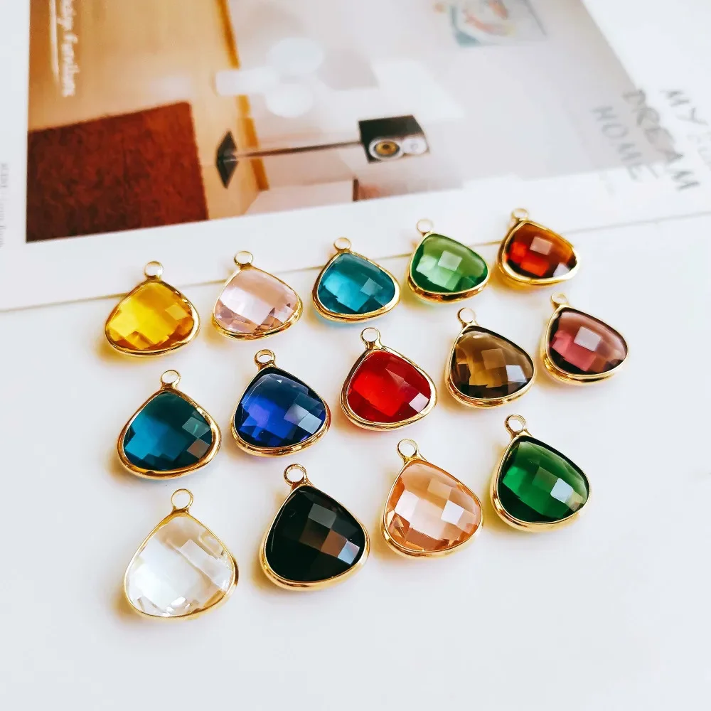 Rhinestone Glass Gold Plated Eardrop Simple Color Earring Accessories Jewelry Component Diy Material Handmade 6pcs