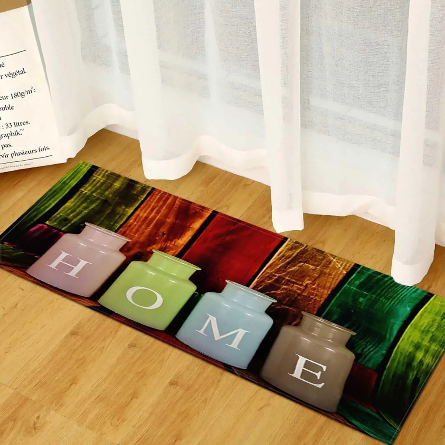 Colorful Wood Bottle Home Kitchen Rug - Washable Comfort Runner Mat - Farmhouse Laundry Doormat - Indoor Non Slip Floor Rug