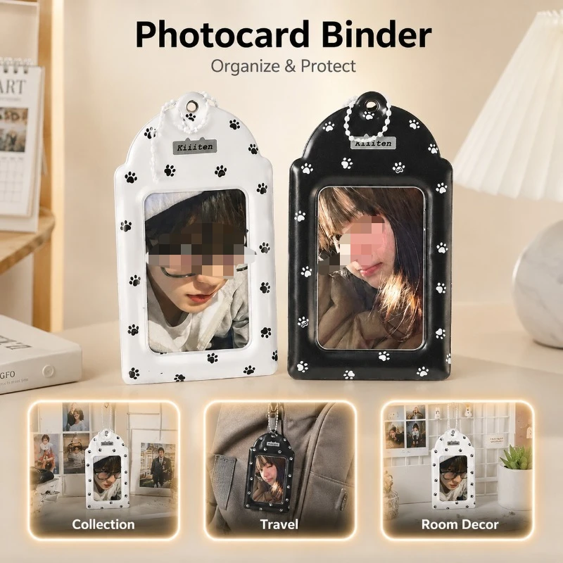 Ins Style Cute Cat Paw Print PVC Card Holder 3 Inch Pocket Card Organizer ID Display Sleeve Polaroid Protective Cover Portable