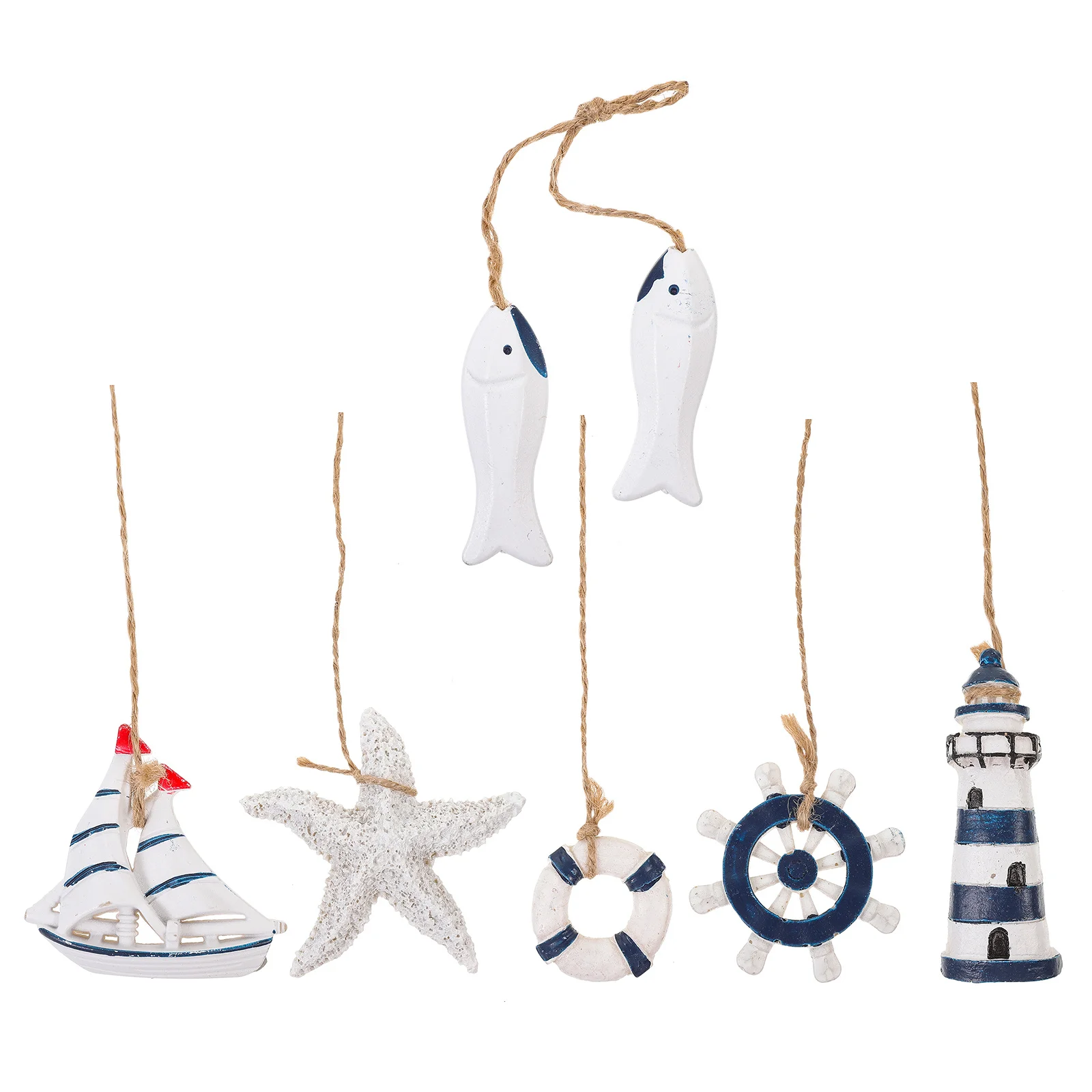 

Mediterranean Style Wall Hanging Ornament Set of 6 Sea Inspired Lightweight Resin Pendants for Living Room Bedroom Decoration