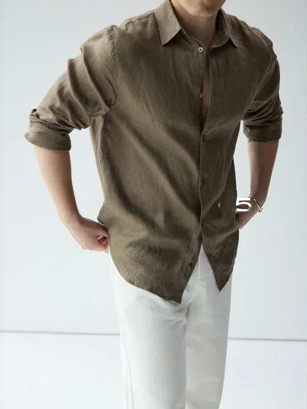 

Мужская повседневная льняная рубашка с длинным рукавом, легкая, дышащая, свободного кроя, деловая, классическая, на пуговицах, куртка-пиджак