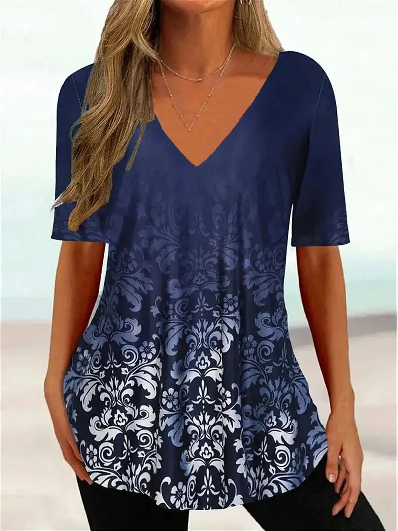 T-shirt V-Ne pour femmes, Simple, courbe ondulée 3D, haut d'été, coupe confortable, équipe de base, Ne ort Sve