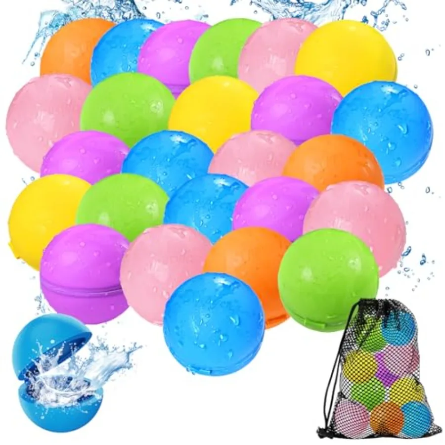Reusable water balloons for summer outdoor activities, silicone material, vibrant multicolor, self-sealing splash balls for poo
