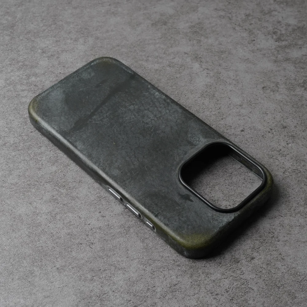 YMW Italian Genuine Leather Case for iPhone 15 Pro Max Personality Vegetable Tanned Cowhide Magnetic Phone Cover