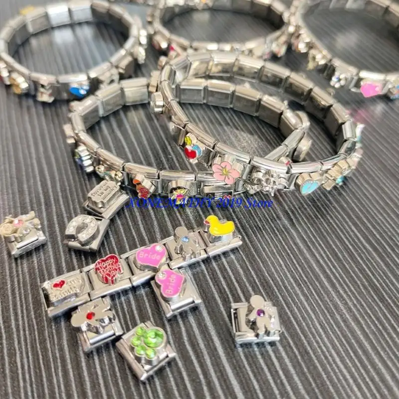 

F42F Interchangeable Italian Charm Bracelet Set Stainless Steel Links for Wristchain