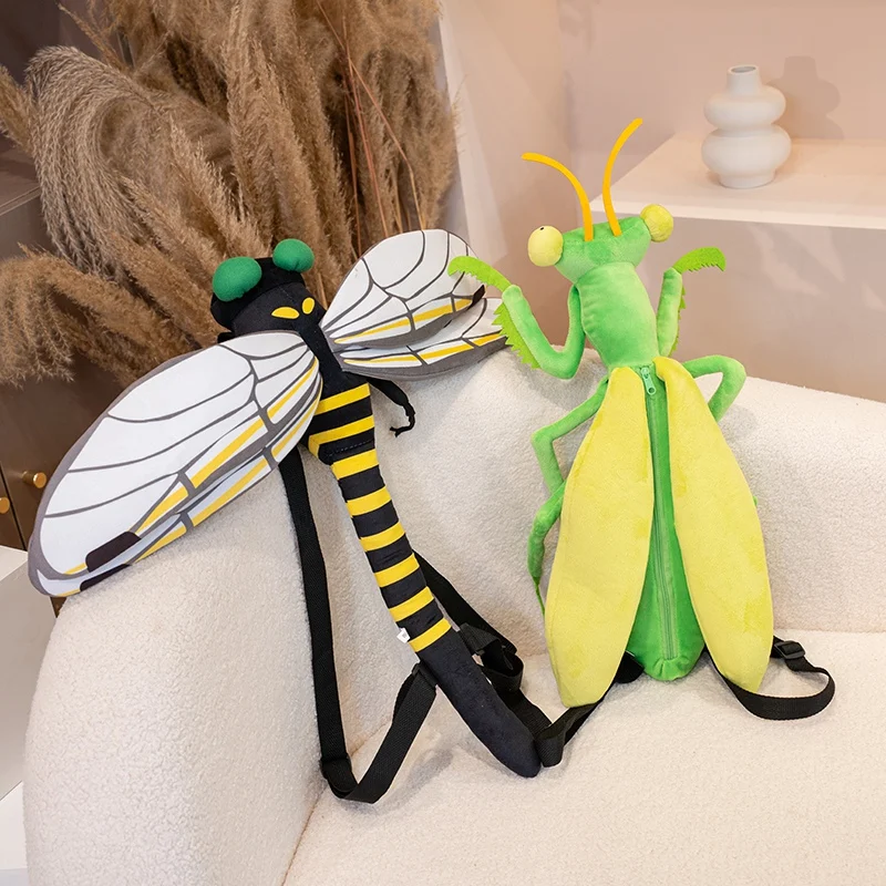 Like Real Insect Backpack Soft Dragonfly Mantis Double Shoulder Bag Plush Wallet Shipping Bag Creative Plushie Birthday Gift
