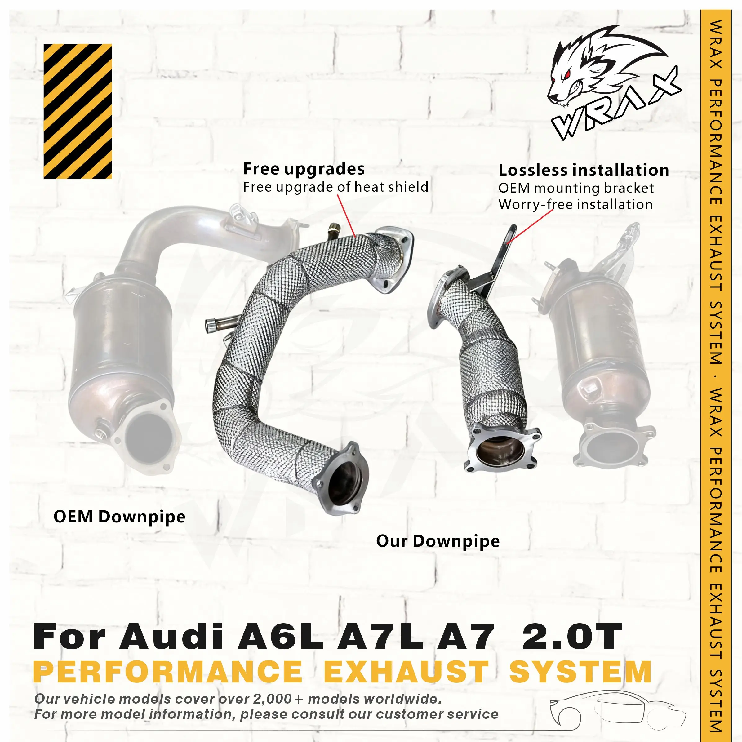 

WRAX Sport Exhaust for Audi A6L A7L A7 2.0T Performance SS304 Catlyzed Downpipe upgrade of Heat Shield