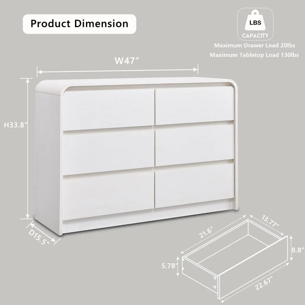 Modern cutlery cabinet with 6 storage drawers, curved design, tall wooden coffee bar table, 47 