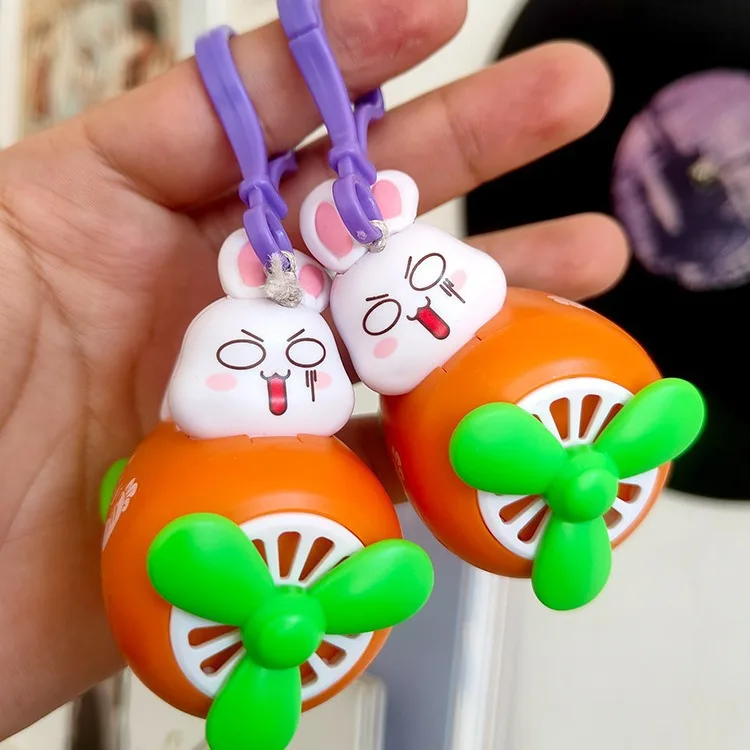 Creative Pull String Will Rotate Flying Rabbit Toy Cute Rabbit Fly Fierce Keychain Bag Charm Party Favor Hanging Decoration