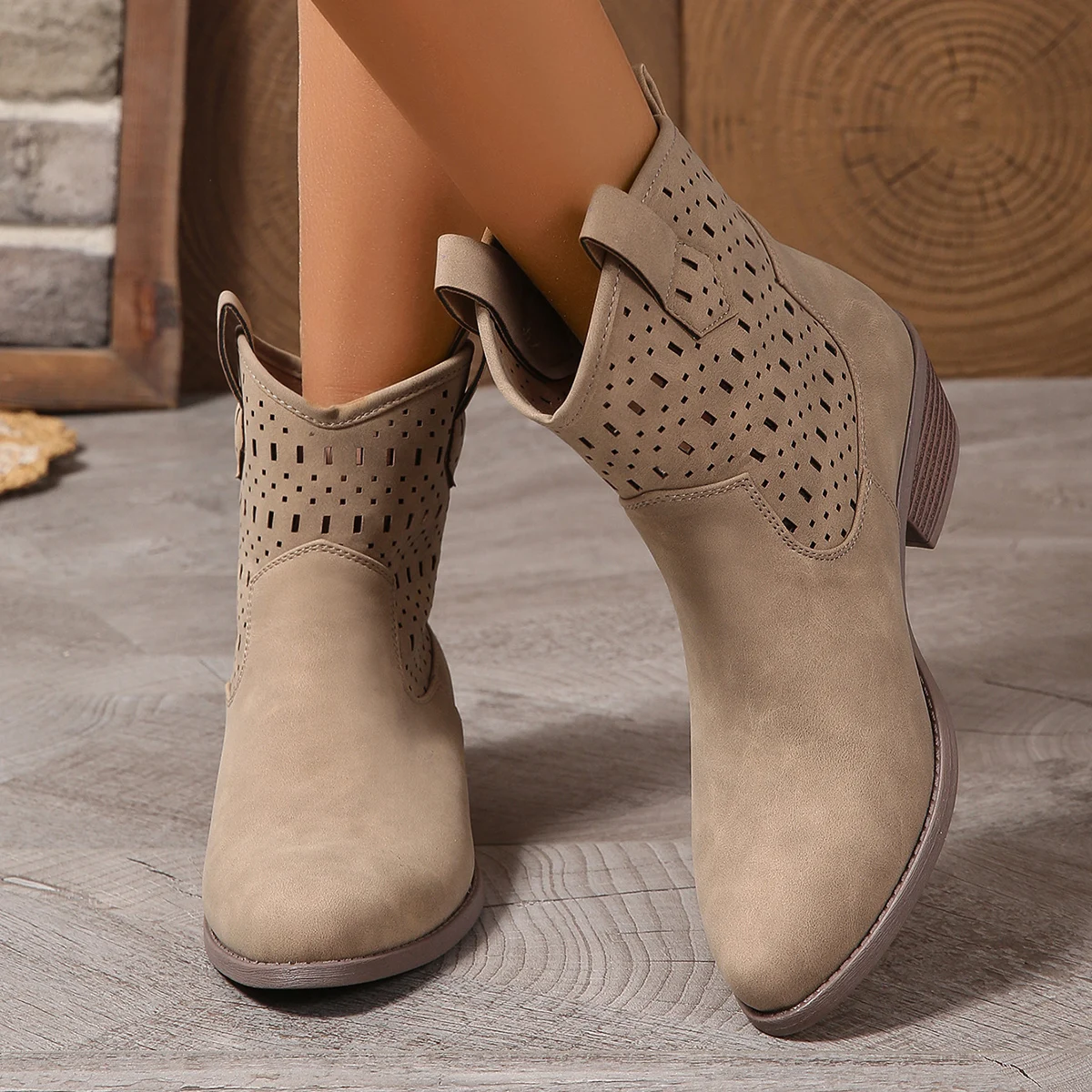 Botas perforadas sin cordones con punta redonda, modernas, sencillas, cómodas, versátiles, para fiestas y vacaciones para mujer