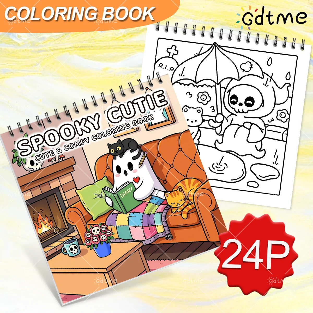 SPOOKY CUTIE كتاب تلوين لطيف ومريح للكبار دوامة ملزمة تخفيف التوتر دهان داي رسم كتاب ألعاب تعليمية للأطفال