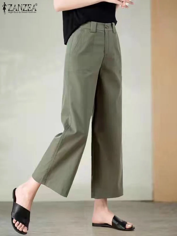 Zanzea Vintage Casual Work Pantalon koreanisches Büro lange gerade Hosen Frauen Sommer lose Hosen Mode weites Bein Hosen