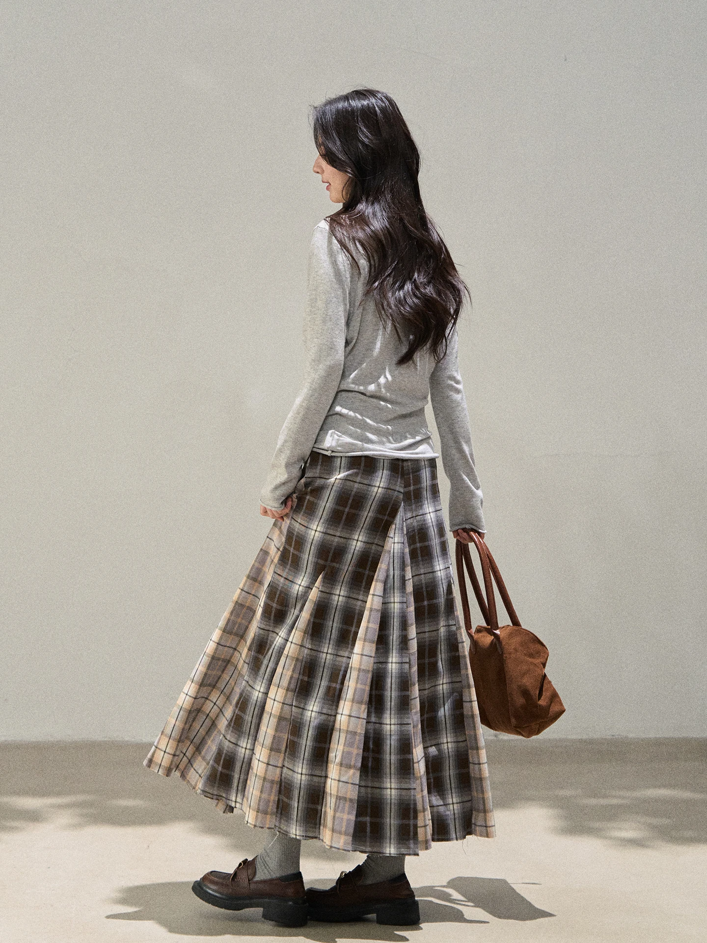 High Waist Color Block A-Line Skirt Women's Autumn New Style Beautiful Unique Long Skirt Korean Style Commute Standard Fit