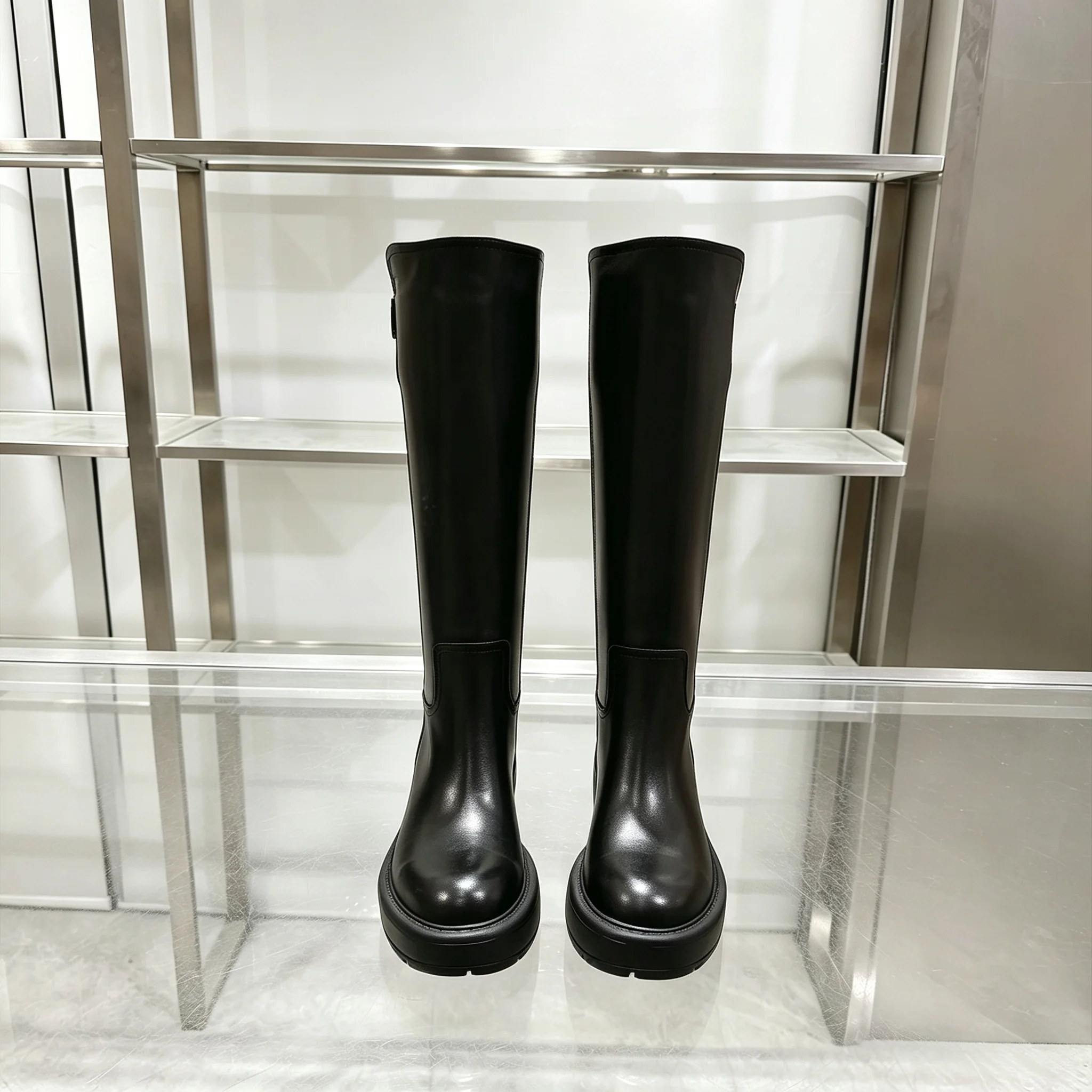 2026 Women Vintage Washed Buckle Chunky Sole Tall Riding Boots ZX021