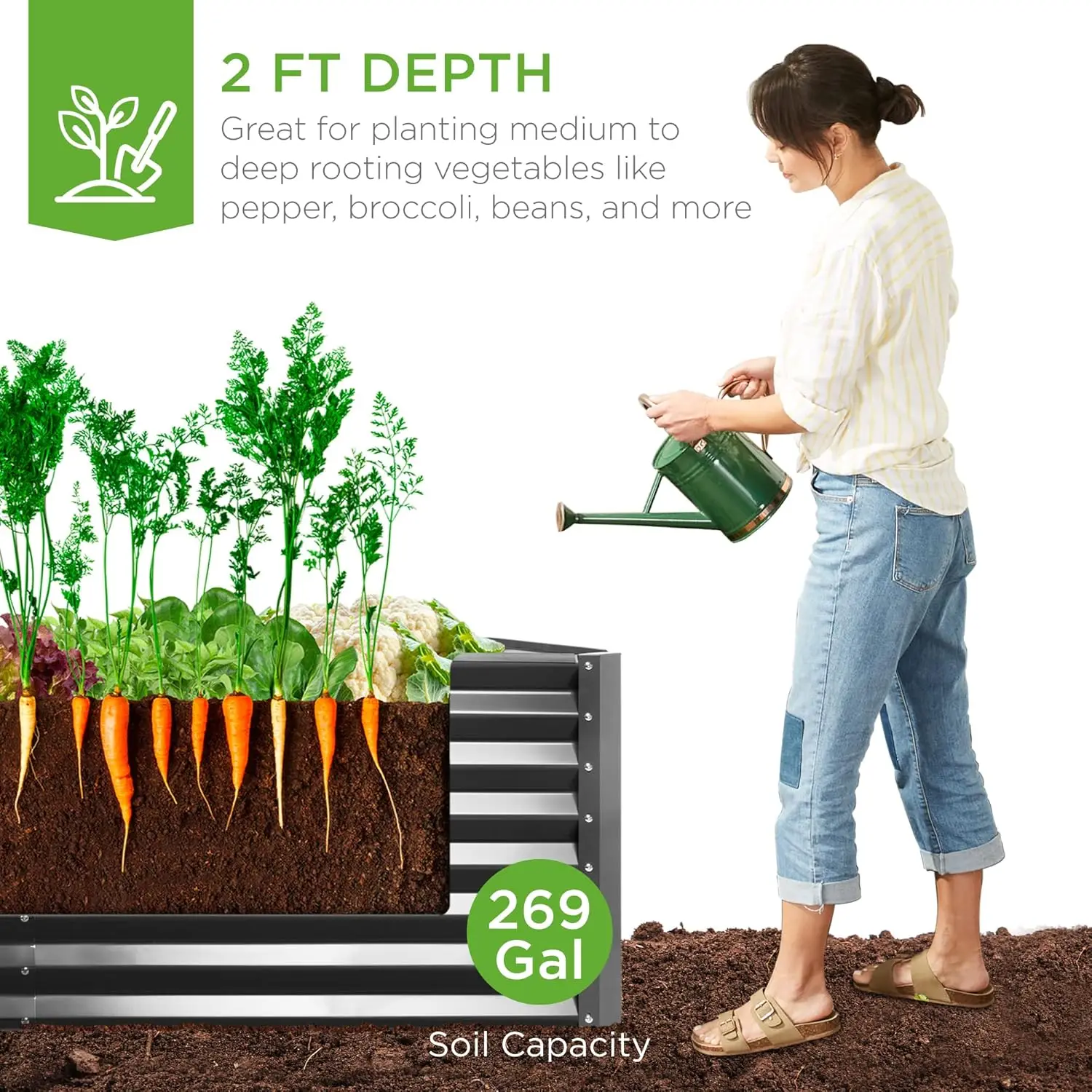 6x3x2ft Outdoor Metal Raised Garden Bed Deep Root Box Planter for Vegetables Flowers Herbs and Succulents w/ 269 Gallon Capacity