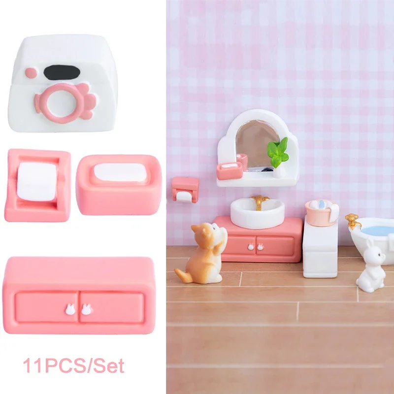 

1 комплект, миниатюрный кукольный домик, розовая ванна, туалет, стиральная машина, модель для ванной комнаты, декор, игрушка, аксессуары для кукольного дома