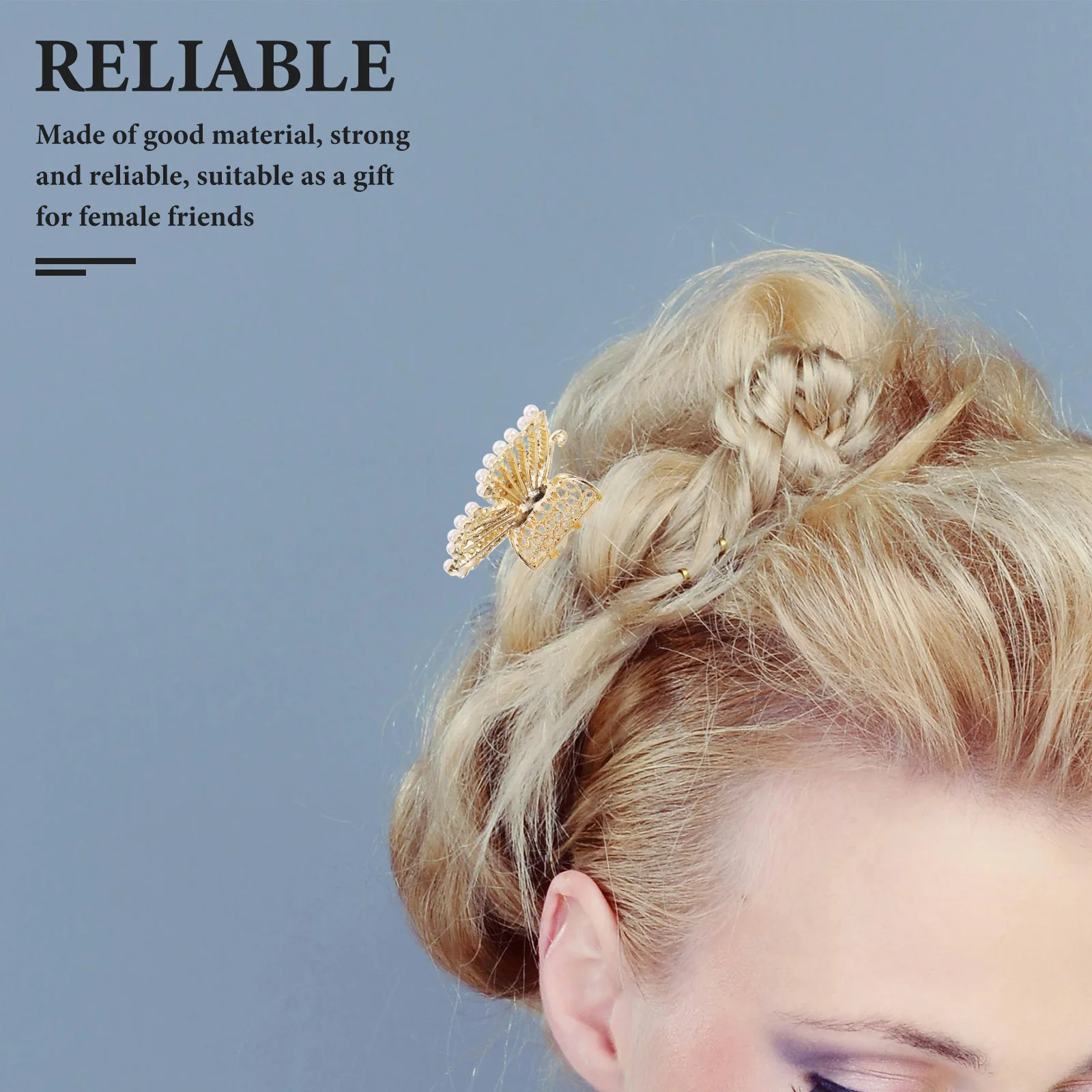 

2pcs Rhinestone Pearl Bowknot Butterfly Hair Claw Clips for Women Metal Accessories Thick Hair Non Slip Durable