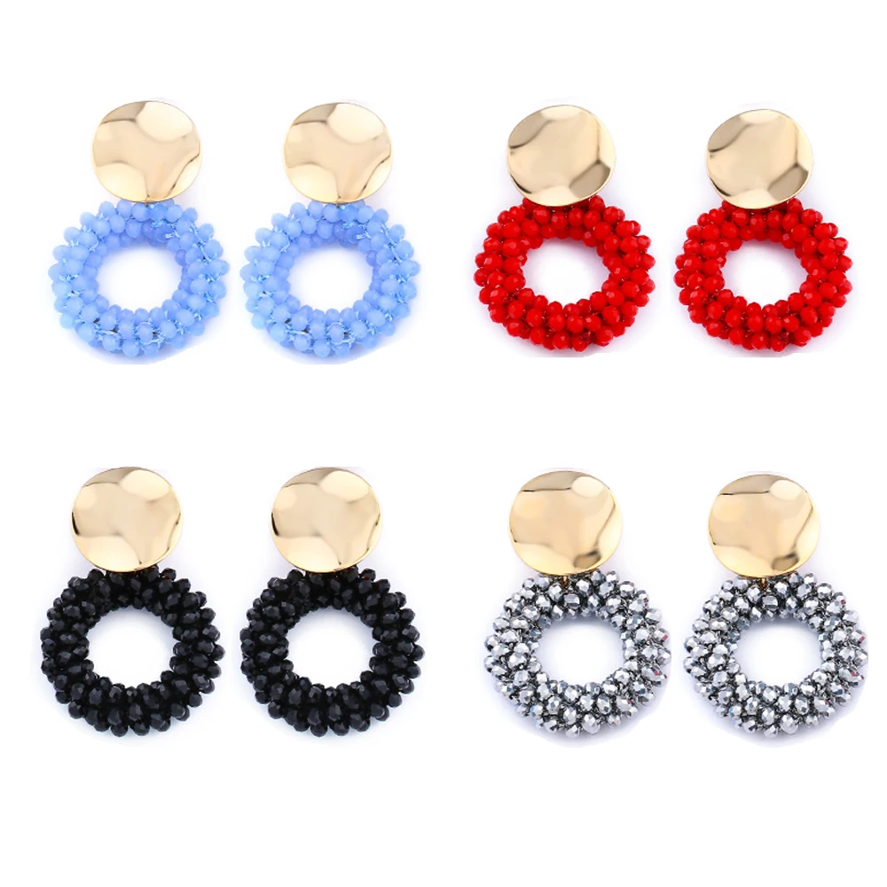 FLOLA  Lott Oorbellen for Woman Gold Plated Crystal Beaded Earrings Bohemia Jewelry Brincos Handmade Round Drop Earring ersp46