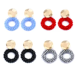 FLOLA  Lott Oorbellen for Woman Gold Plated Crystal Beaded Earrings Bohemia Jewelry Brincos Handmade Round Drop Earring ersp46