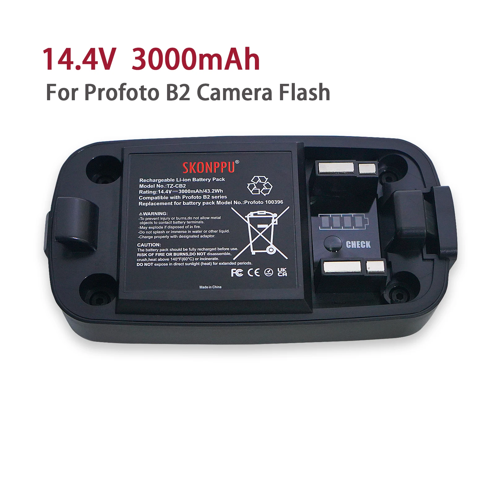 14.4V 3000mAh 100396 Replacement Li-ion Battery Compatible with Profoto B2 250 AirTTL Cam Flash Support Original 2.8A Charger