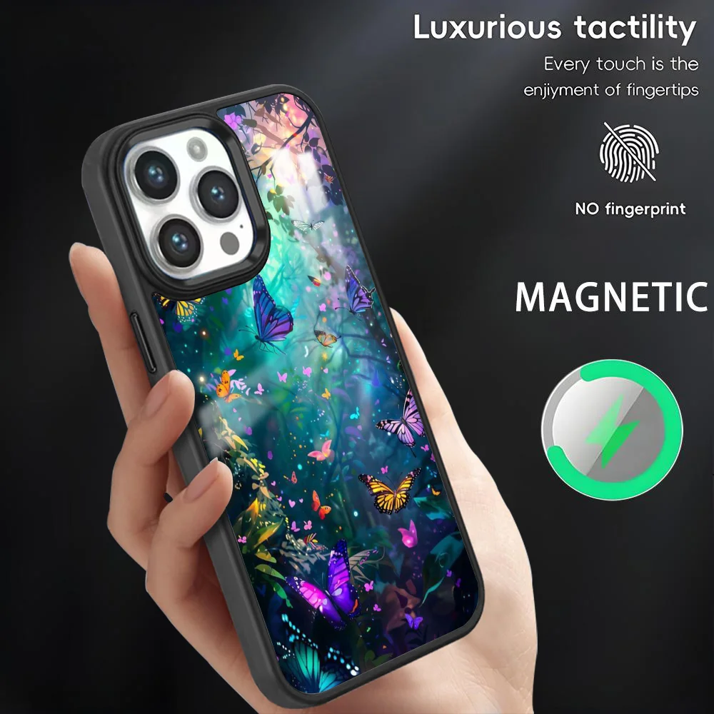 

Glow In The Dark Butterfly Phone Case For iPhone 16 15 14 13 12 11 Pro Max Plus Mini Magsafe Magnetic Wireless Charging PC Cover