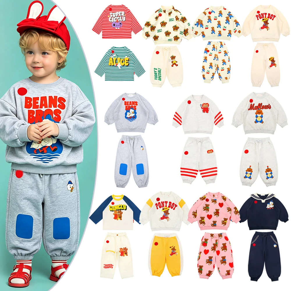 New Hot 2026 Spring Children's Little Bear Suit Set Cartoon Short Sleeve T-shirt And Shorts Casual Top Bottoms for Girls And Boy