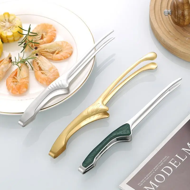 Silver Stainless Steel BBQ Tongs Non Slip Easy Clean Reusable Cooking Utensils for Serving Food Camping BBQ Buffet Oven Tools