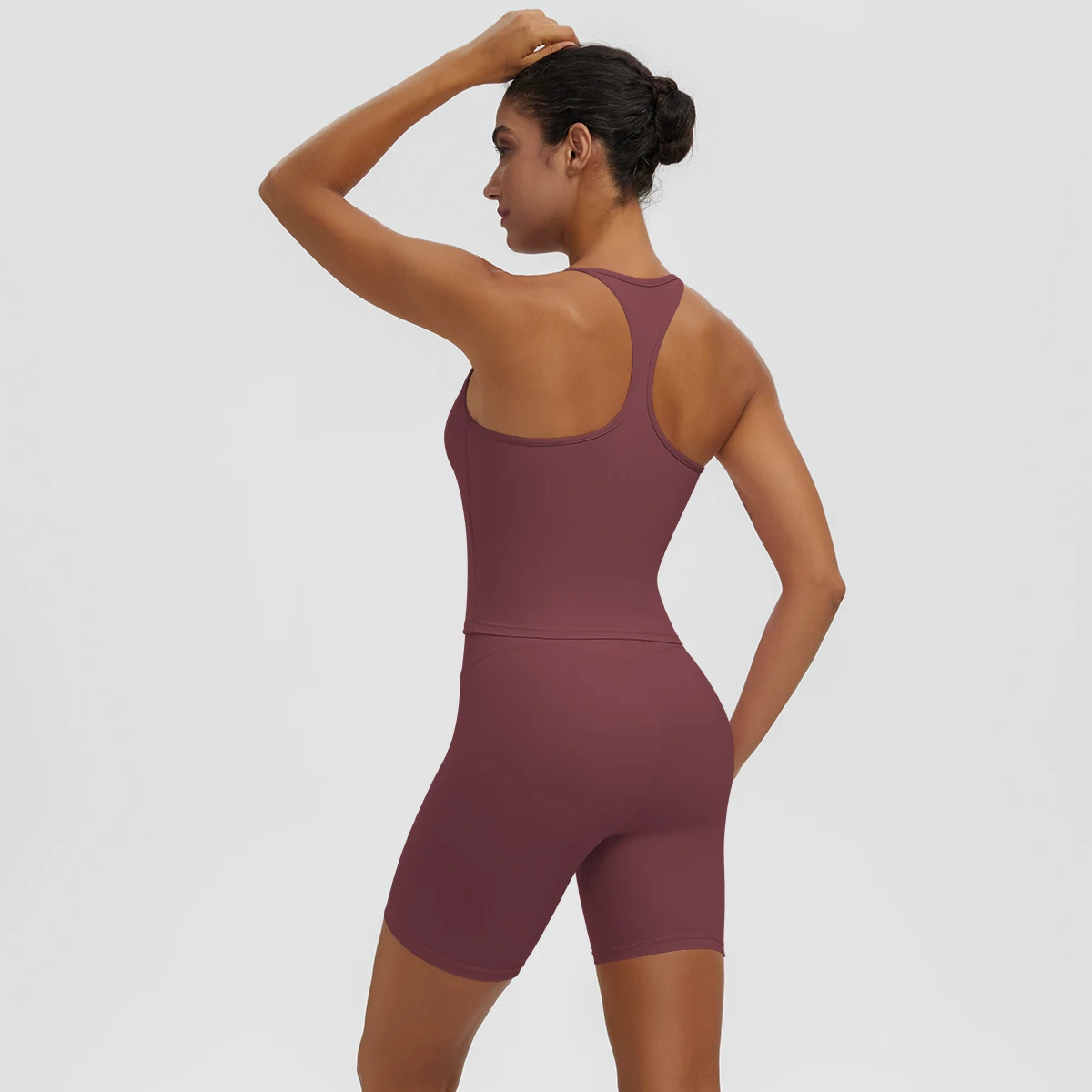 Rooftrellen 2-teiliges sexy einfarbiges Yoga-Set für Frauen, mit schönem Rücken und I-förmiger Weste, Fitness-Lauf-Yoga-Shorts-Set für Damen – Detail 17