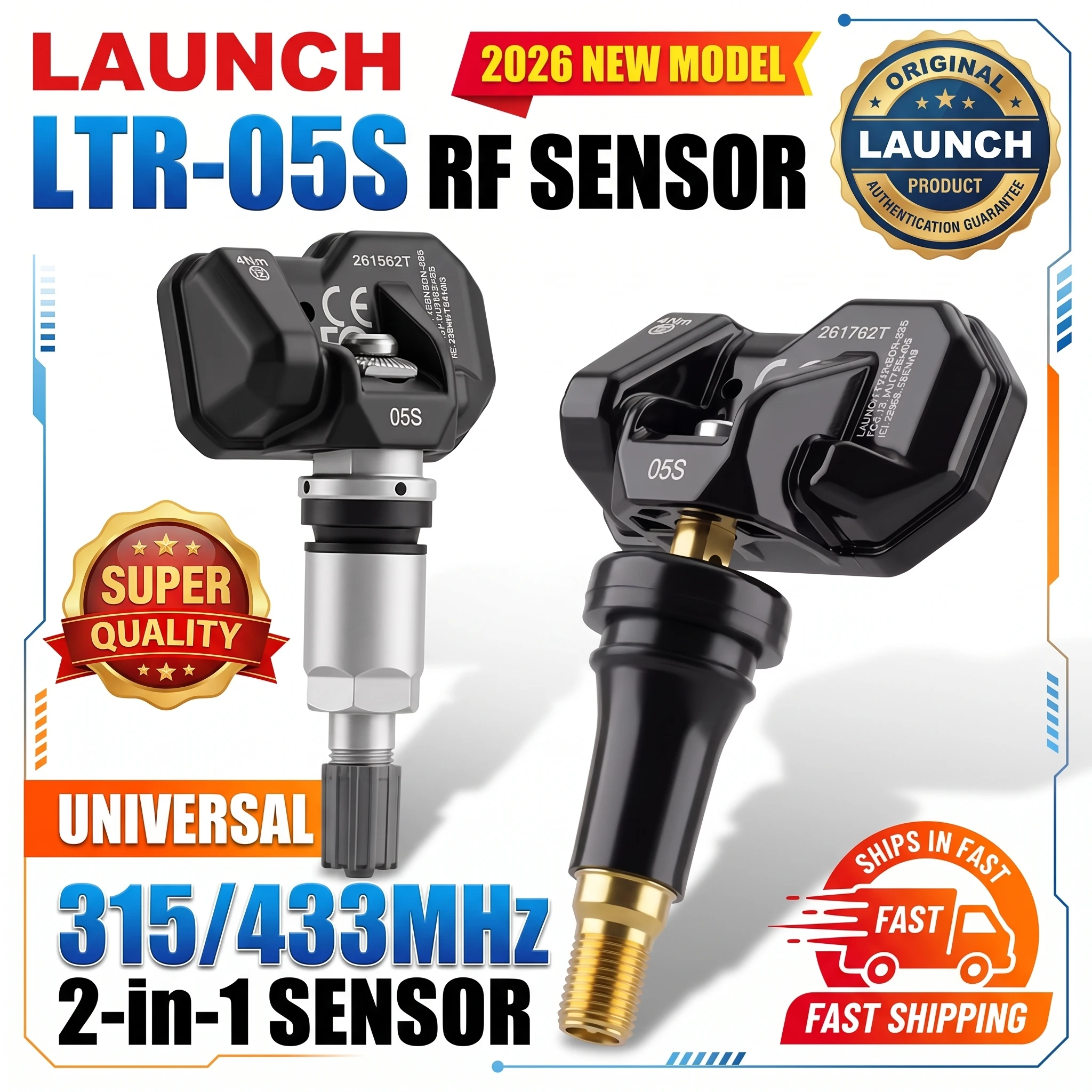 LAUNCH X431 LTR-05S TPMS Tire Pressure Sensor 315MHz 433MHz Programmable Metal Rubber Valve Car Automotive Diagnostic Tool TSGUN