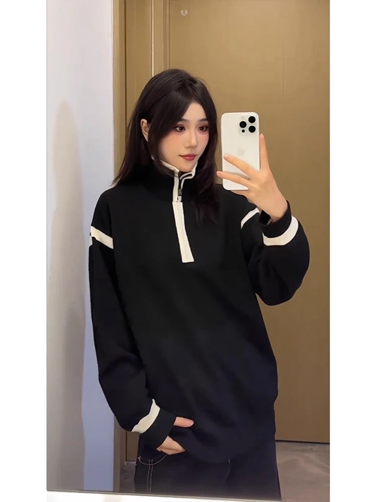 

Thiened High Collar Sweater Men's Winter Warm Knitted f Zip Color Blo Striped Base Layer irt Casual Sle Pullover