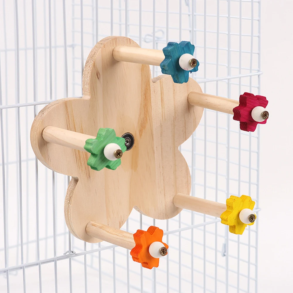 Wooden Parrots Ferris Wheel Toy with Perches, Rotating Ferris Wheel Bird Toy with Bearings, Hanging Bird Stand Cage Accessories