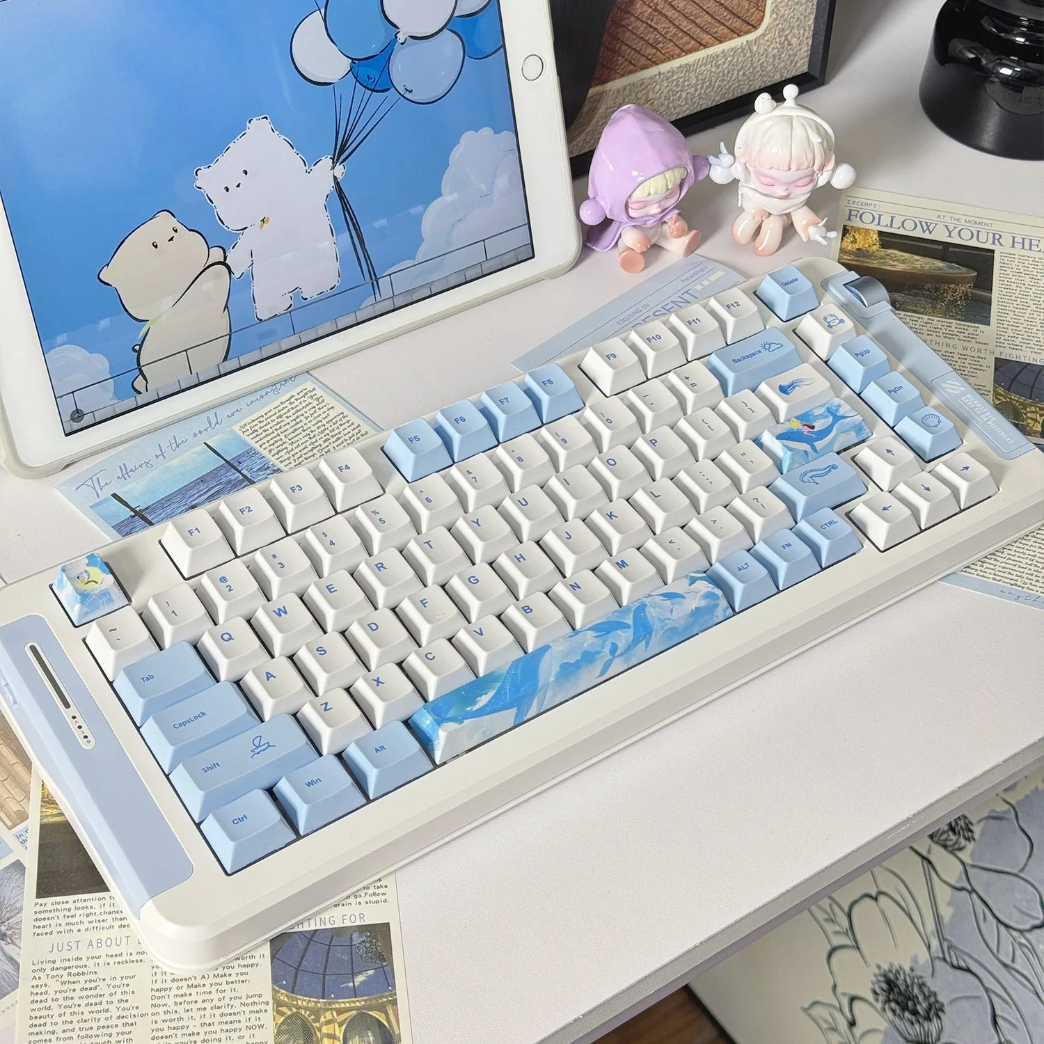 

124 Keys Ocean Whale PBT Keycaps DYE-SUB Cherry Profile Keycap For Mx Switch Mechanical keyboard Blue White Key Caps custom DIY