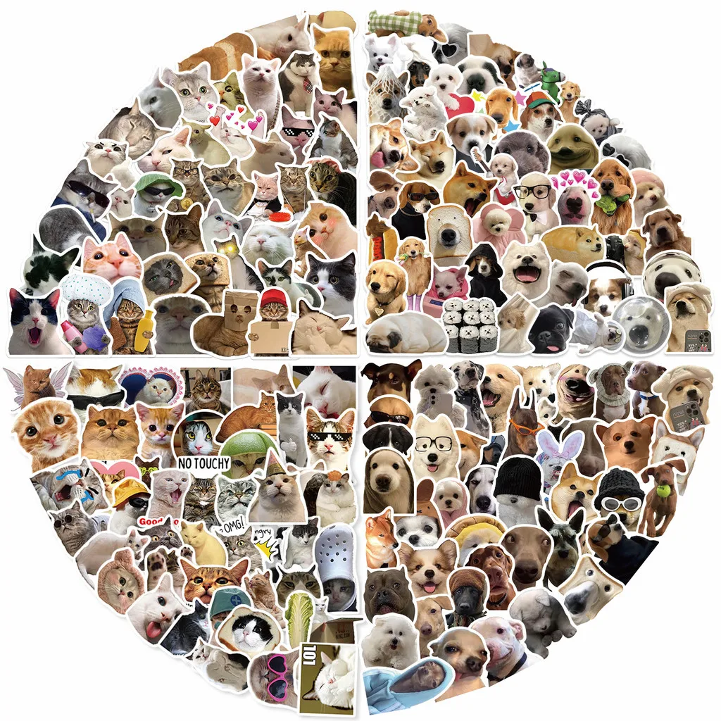 200 Stück Cartoon-Katzen-Hunde-Meme-Graffiti-Aufkleber – wasserfeste Dekoration für Gepäck und Gitarren (Anime Worlds Store)