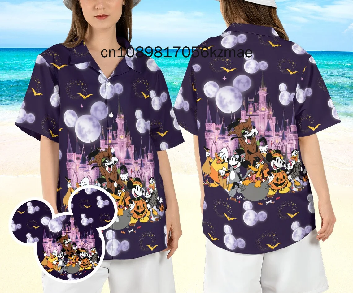 2024 NewHalloween Mickey Friends Hawaii Shirt Fashion Short Sleeve  Men Women Casual Beach Shirts Disney Hawaiian Shirts