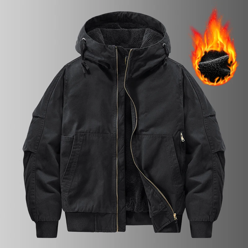 

Fleece Jacket Men's Winter Vintage Warm Thick Hooded Parka Windbreaker Coats Military Cargo Jacket Windproof Outerwear Coat