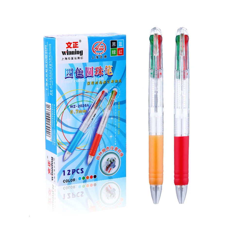 4 In 1 Multicolor Ballpoint Pens Colored Black Blue Green Red Ink Ball Pens for Writing School Office Supplies Stationery 4Pcs