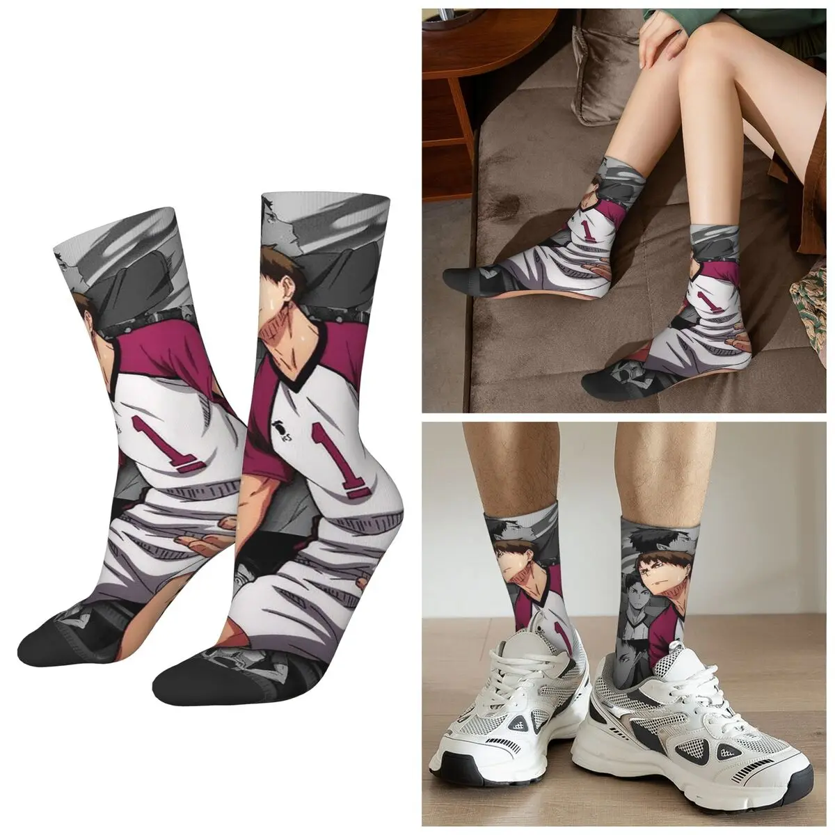 All Seasons Haikyuu Manga Ushijima Wakatoshi Socks Harajuku Crew Socks Fashion Stockings for Men Women Valentine's Day Gifts