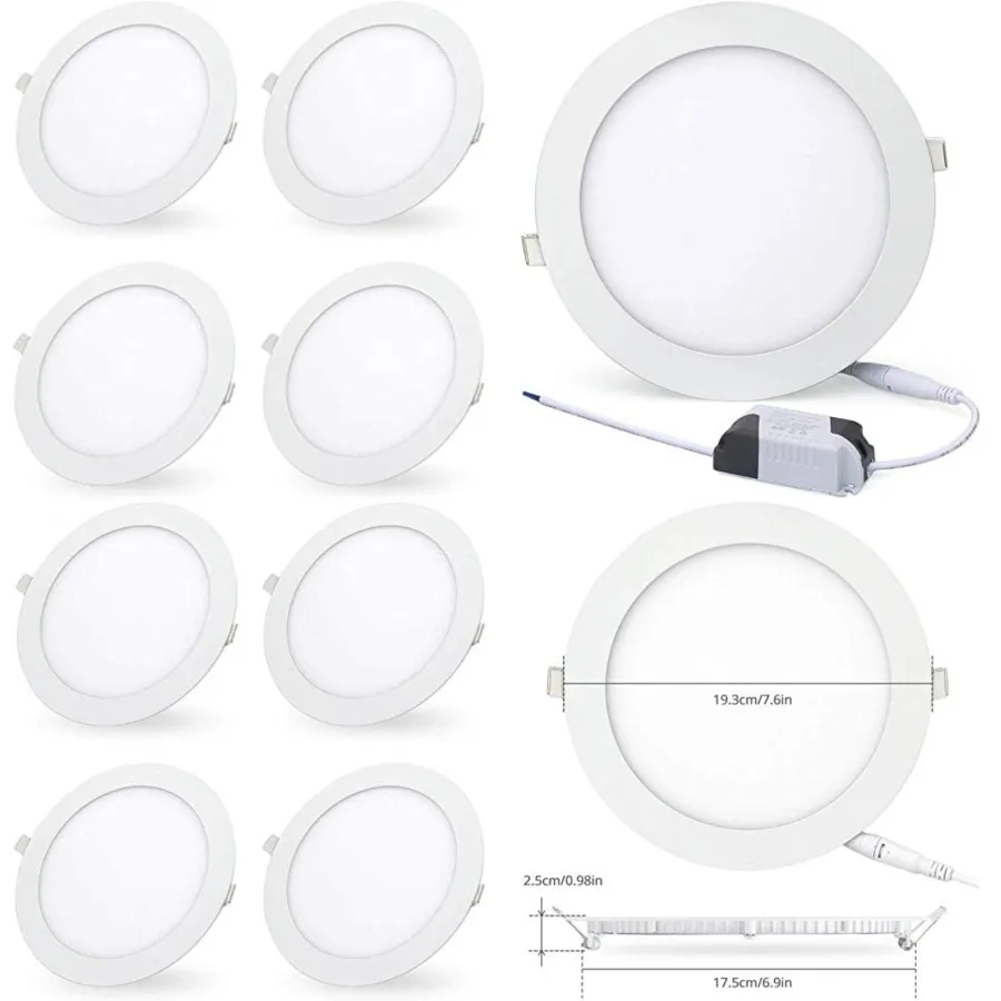 7 Inch 18W LED Recessed Ceiling Light, Retrofit Lighting 6000K Daylight White Ultra-Thin Downlight, Easy Installation 4 Pack