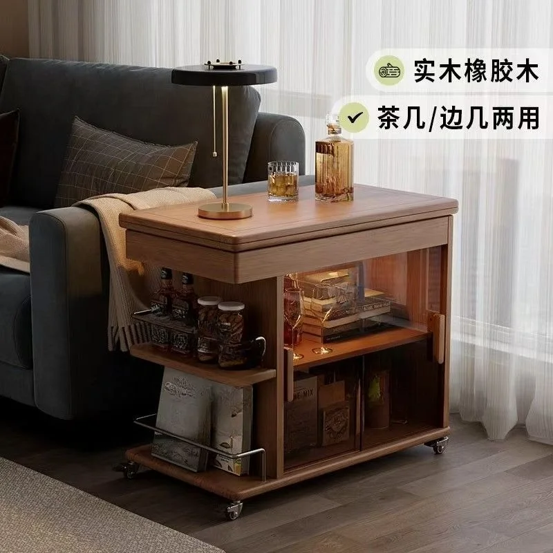 table folding multi-functional small table small apartment living room side cabinet household movable cart sofa side table