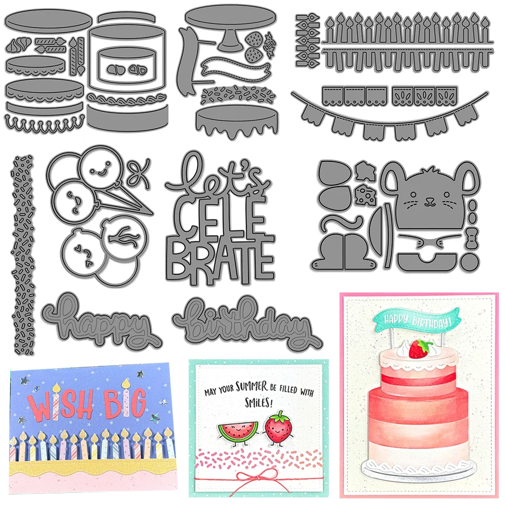 Alles Gute zum Geburtstag, Geburtstagstorte, Metall-Stanzformen, Prägung, gestanzt, 2025, neu für DIY-Kartenherstellung, Scrapbooking, Bastelbedarf