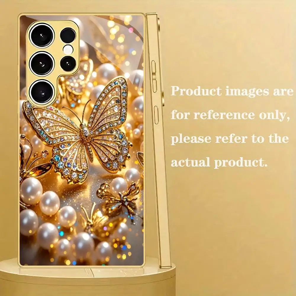 Butterfly pearl electroplated glass phone case suitable for Samsung Galaxy S26 S25 S24 S23 S22 S20 FE/Ultra/Plus anti drop