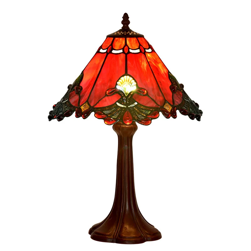 

13 inches, red, glass, living room, study, bedroom, bedside, desk lamp